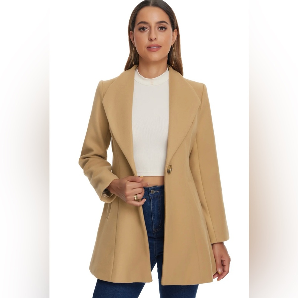 Allegra K Camel Single Button Coat - Size M
